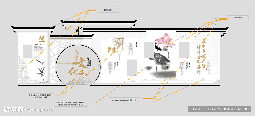 中式企业办公室立面文化墙