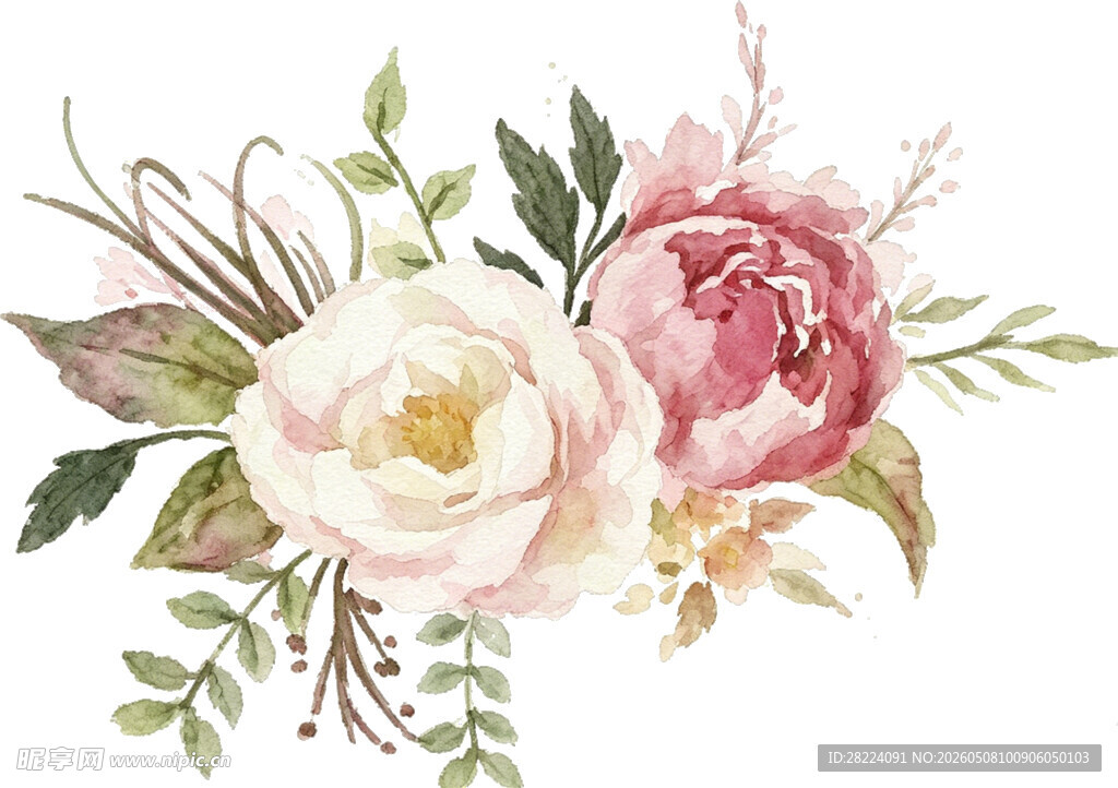 水彩花卉插画 玫瑰 手绘 花朵