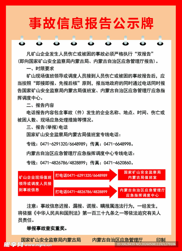 事故信息报告公示牌