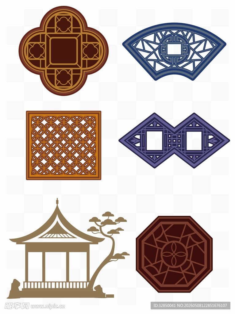 中式传统图案与亭阁元素
