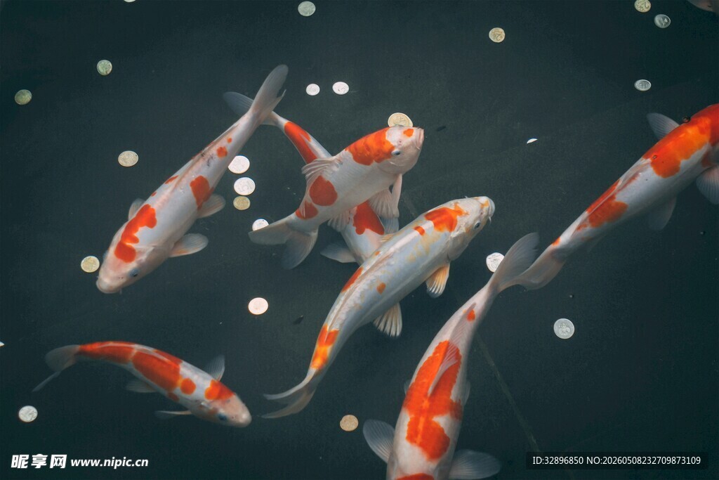 水中锦鲤游弋