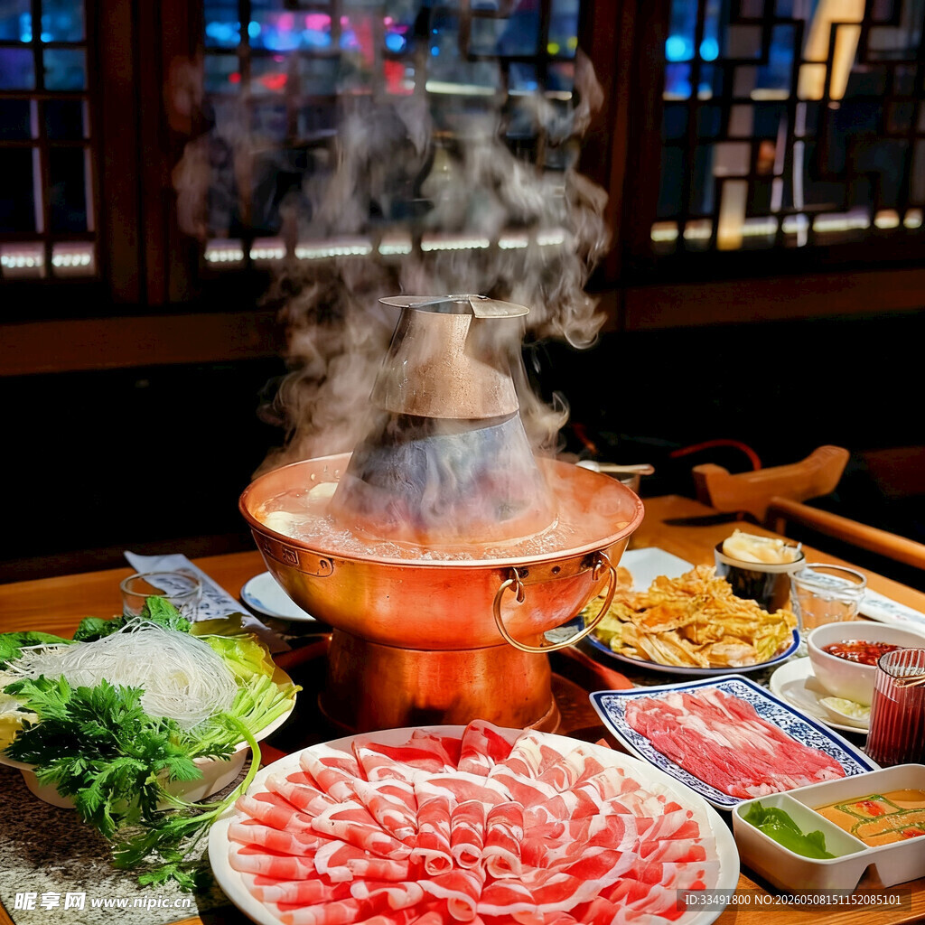 炭火铜锅火锅烟火气涮肉美食摄影