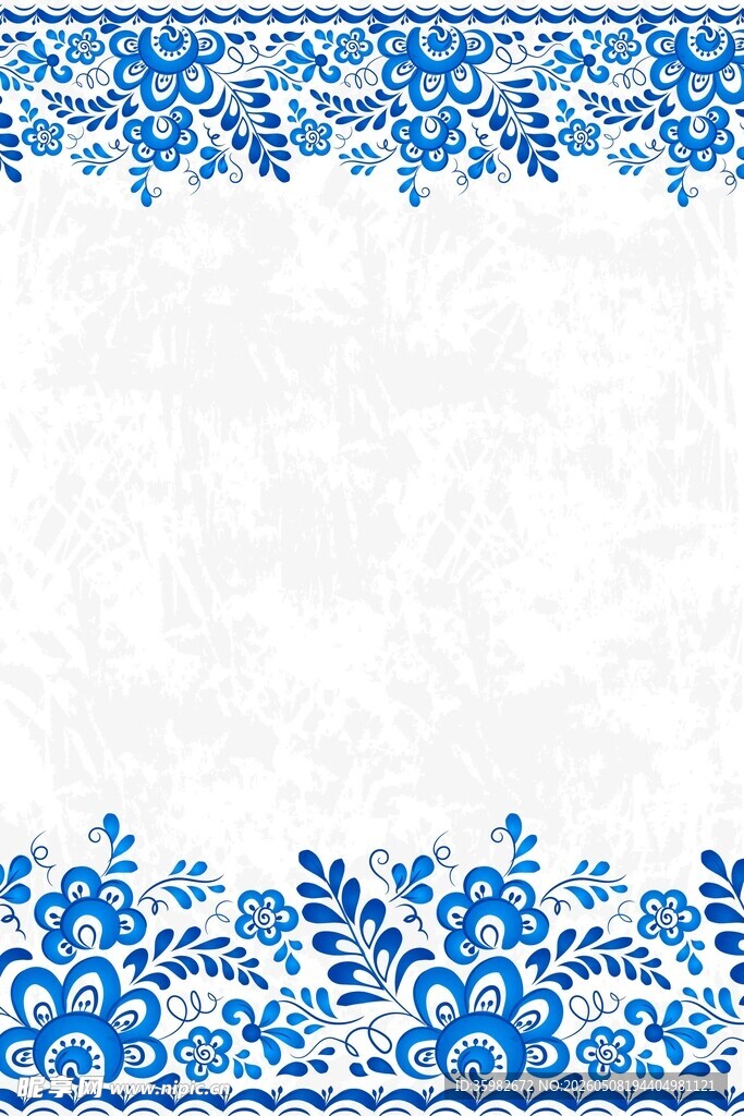 蓝白花纹边框图案素材