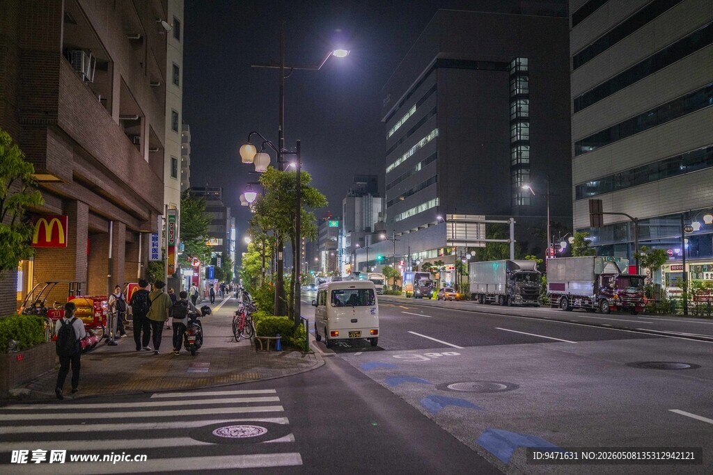 日本城市夜晚街道景象