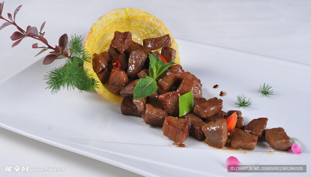 创意摆盘的美味牛肉粒