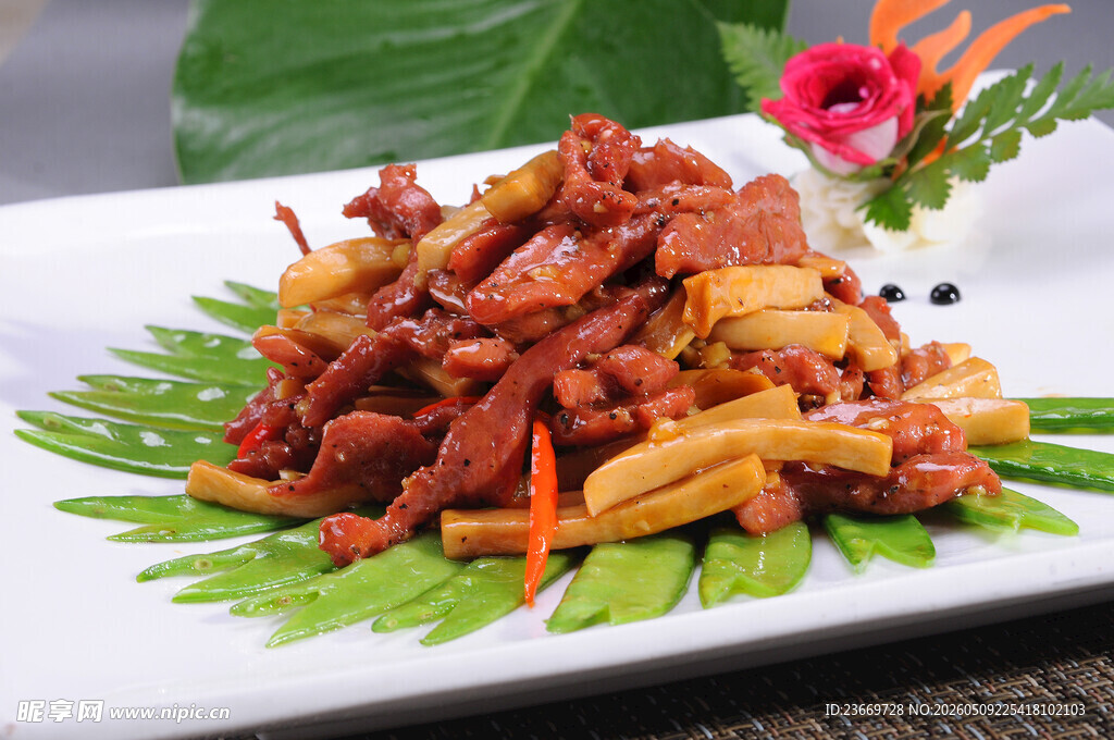美味香辣肉丝摆盘精致