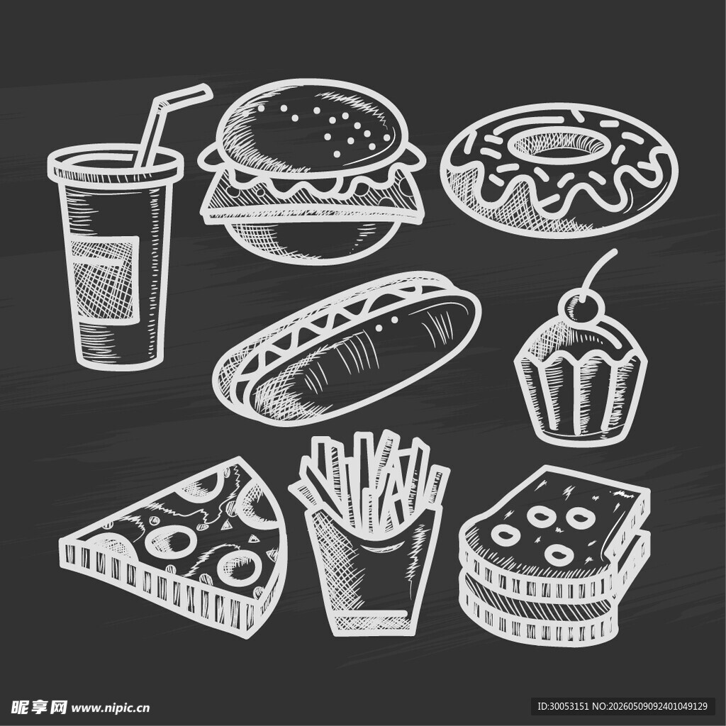 手绘美味快餐食品集合