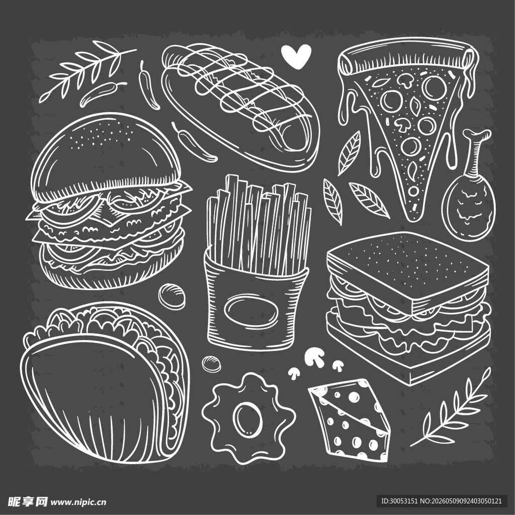 手绘美味快餐食品集合