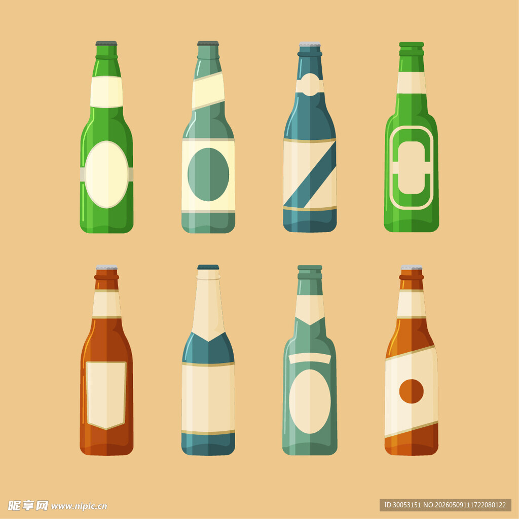 多彩啤酒瓶插画