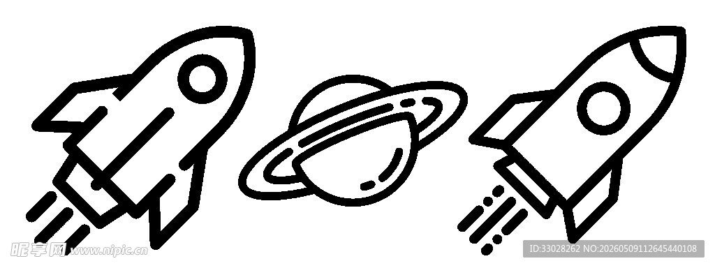 简笔扁平火箭宇宙飞船星球图标
