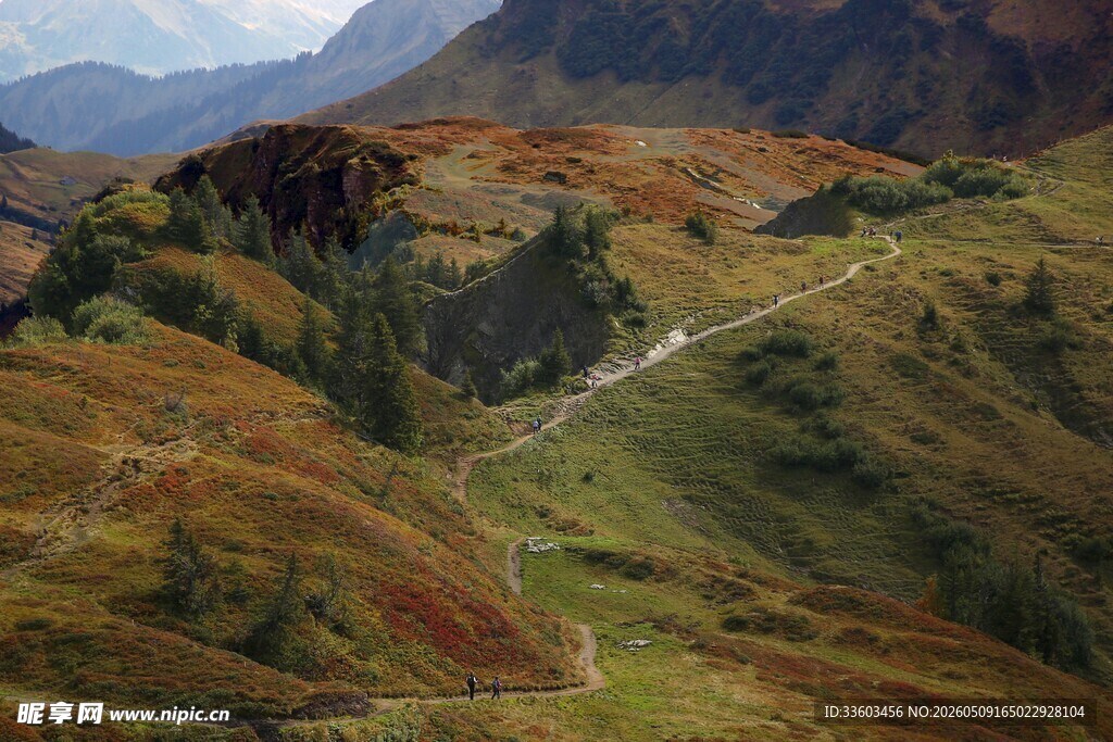 山间蜿蜒小路的秋日美景