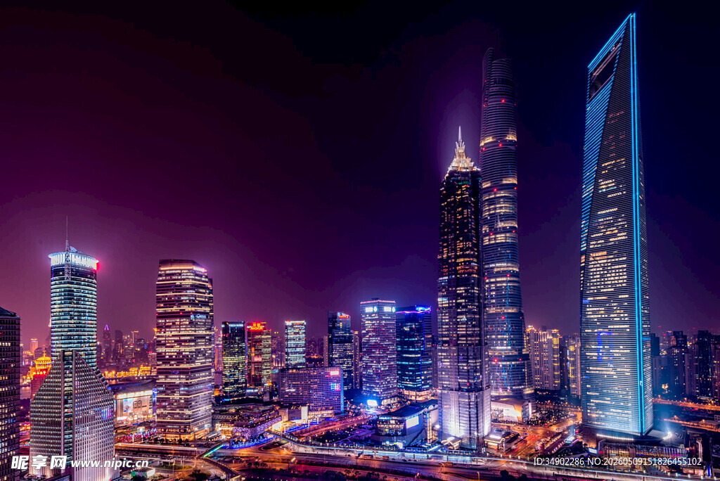 上海璀璨夜色城市天际线
