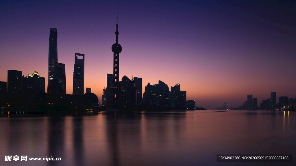 上海外滩黄昏城市天际线
