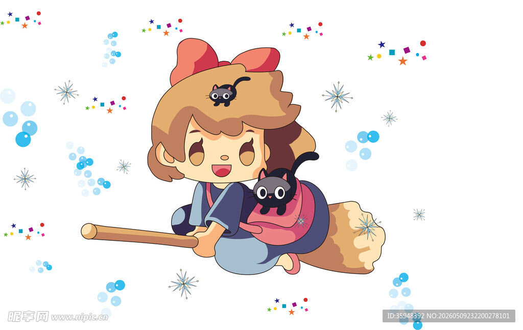可爱魔法少女骑扫帚飞行