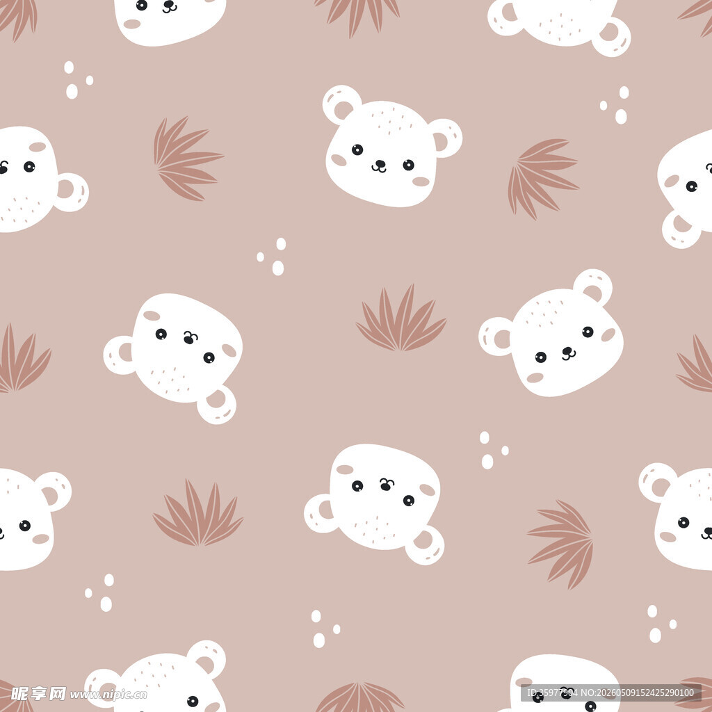 小熊与叶子图案的可爱背景