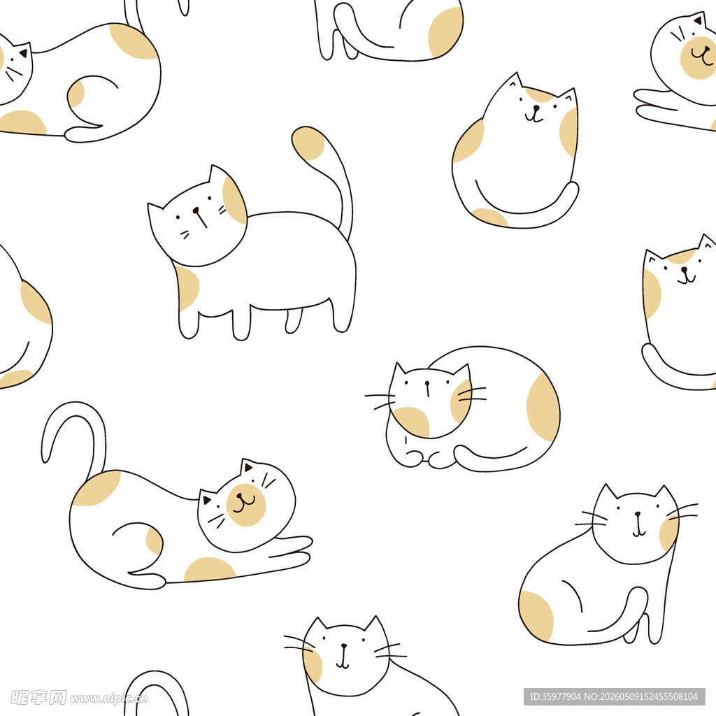 可爱猫咪无缝图案设计