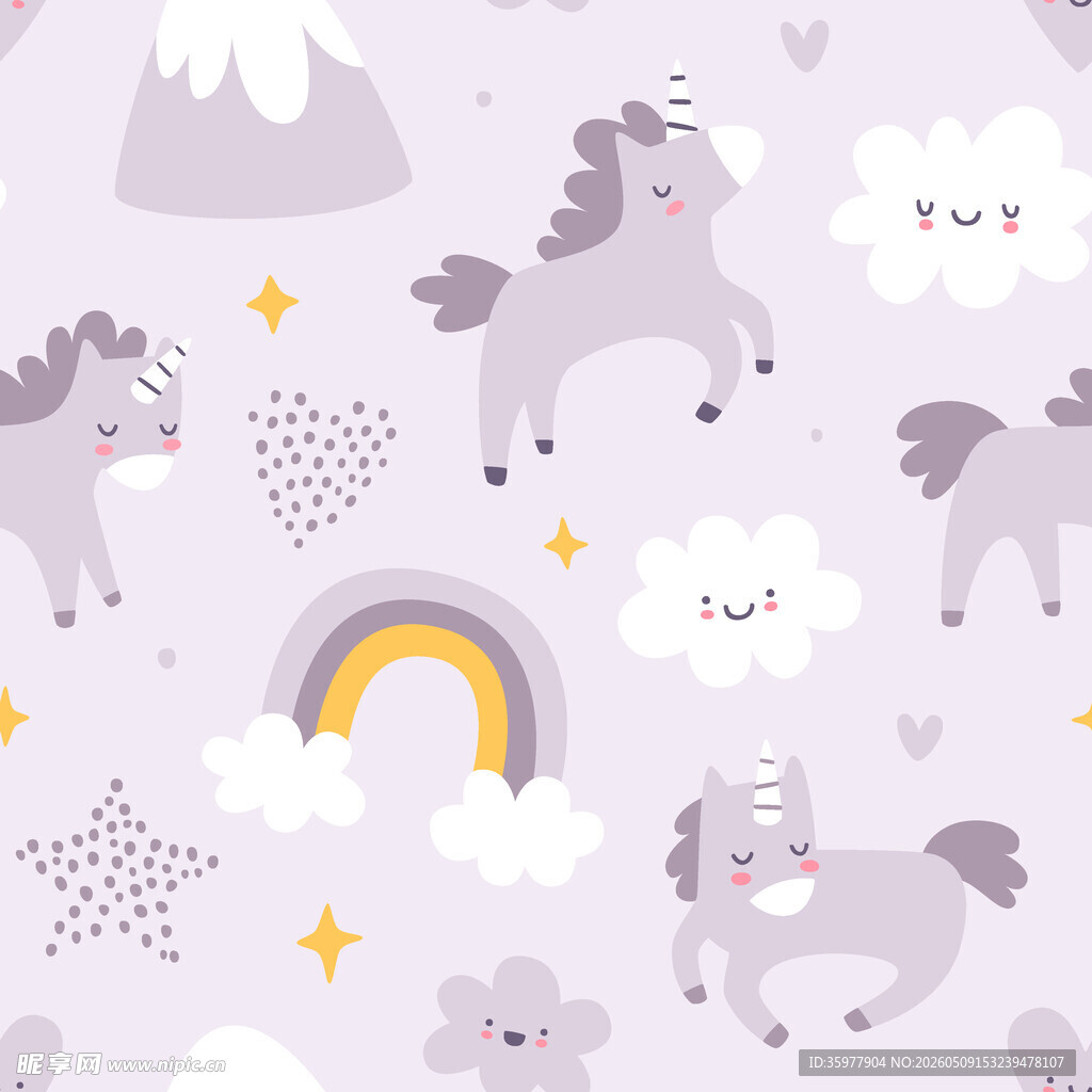 梦幻独角兽云景图案设计