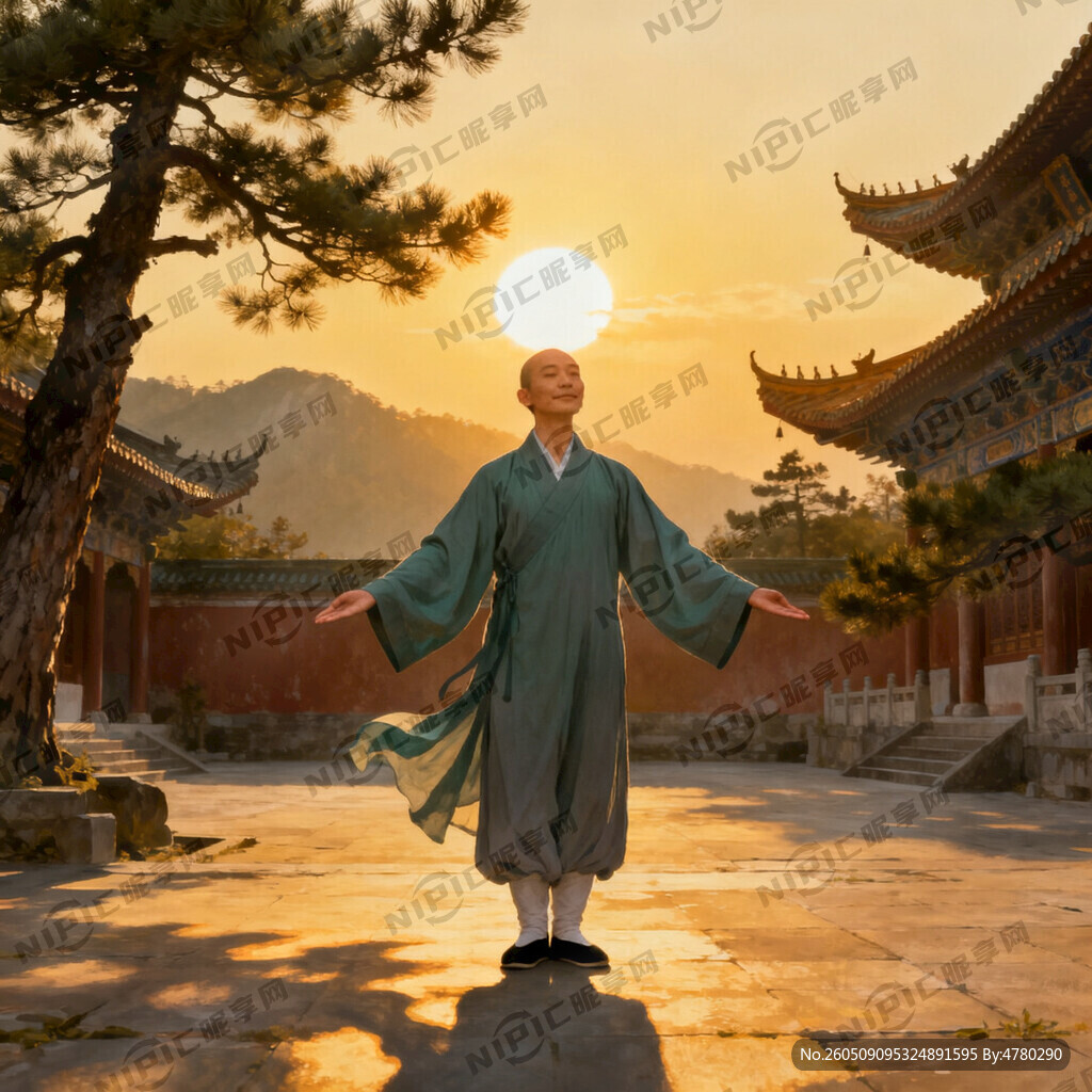 画一个古人在天台山桐柏宫习练《
