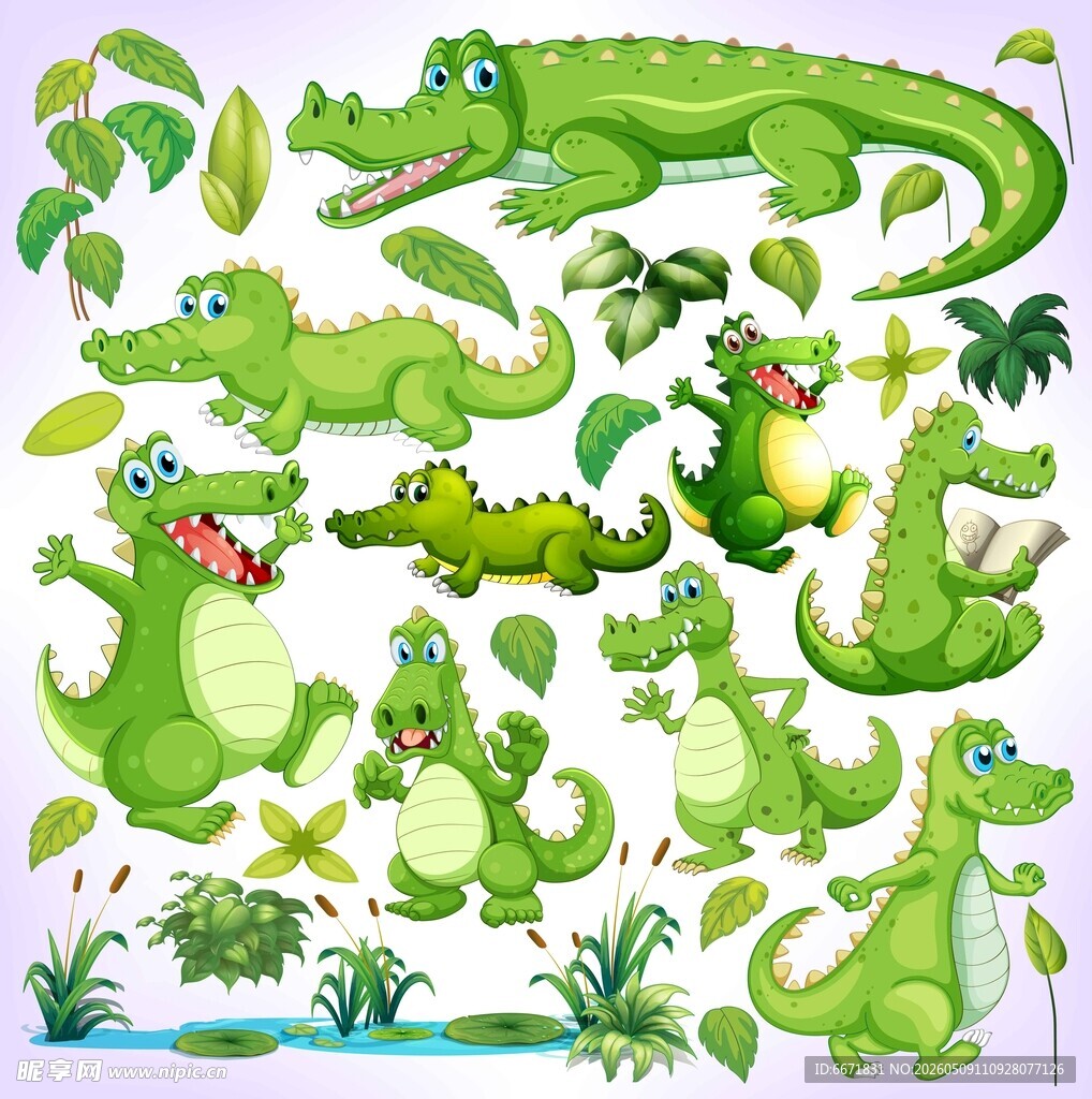 可爱卡通鳄鱼插画素材