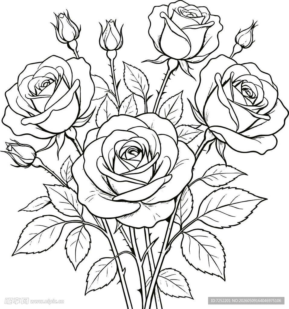 手绘线条玫瑰花插画