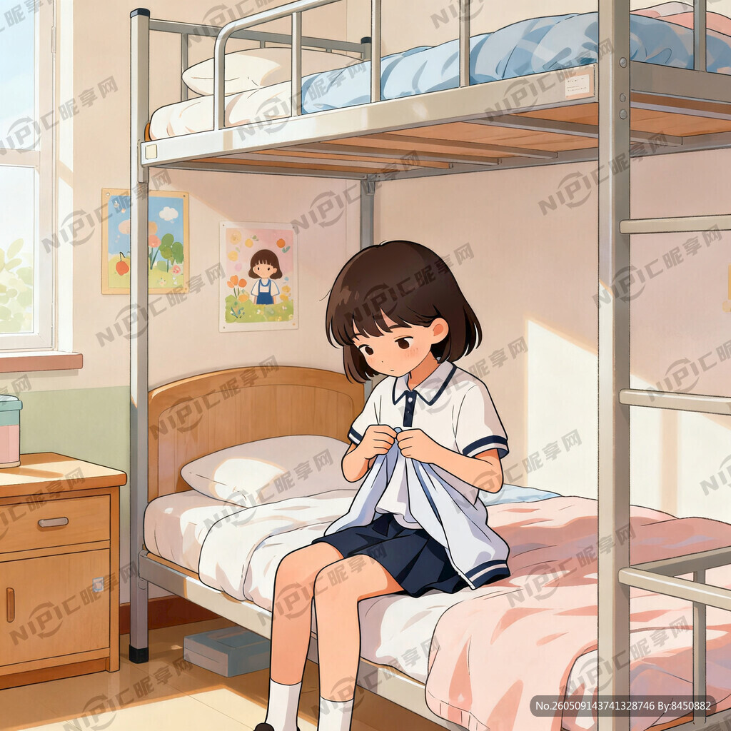 小学女寝室一个不穿校服的女生在