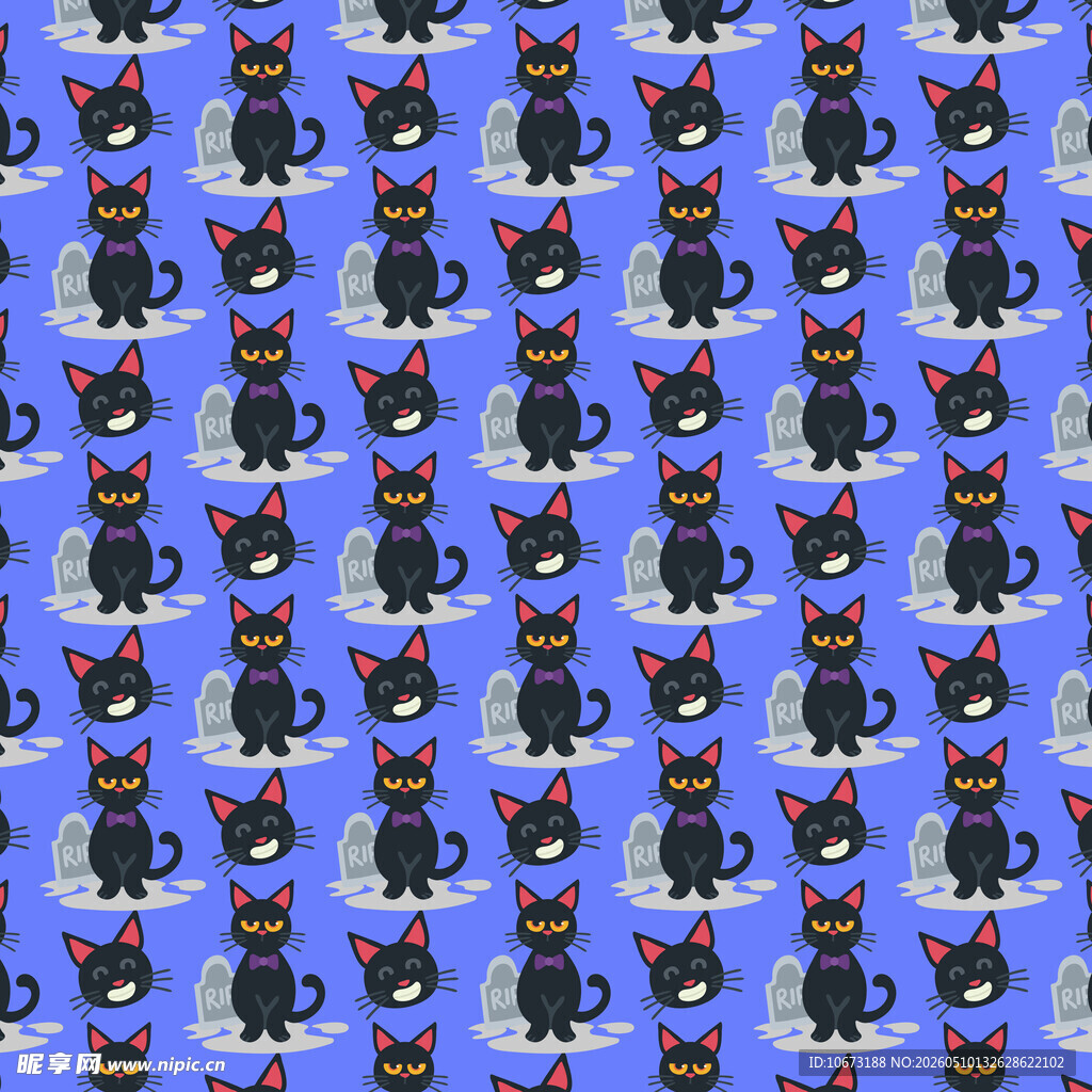 蓝色背景黑猫图案 