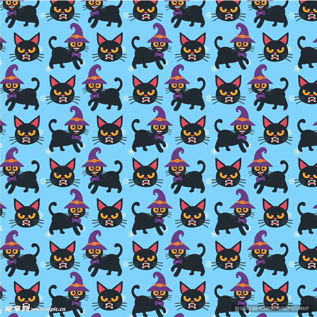 蓝色背景黑猫图案设计