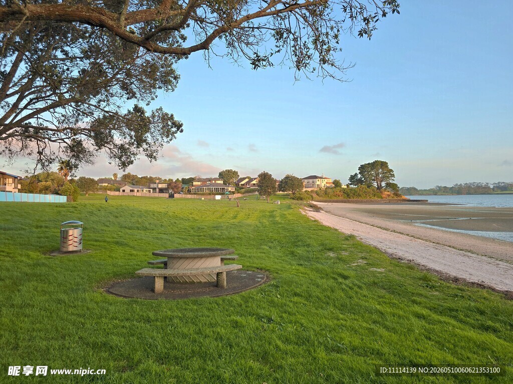海滨草地休闲美景