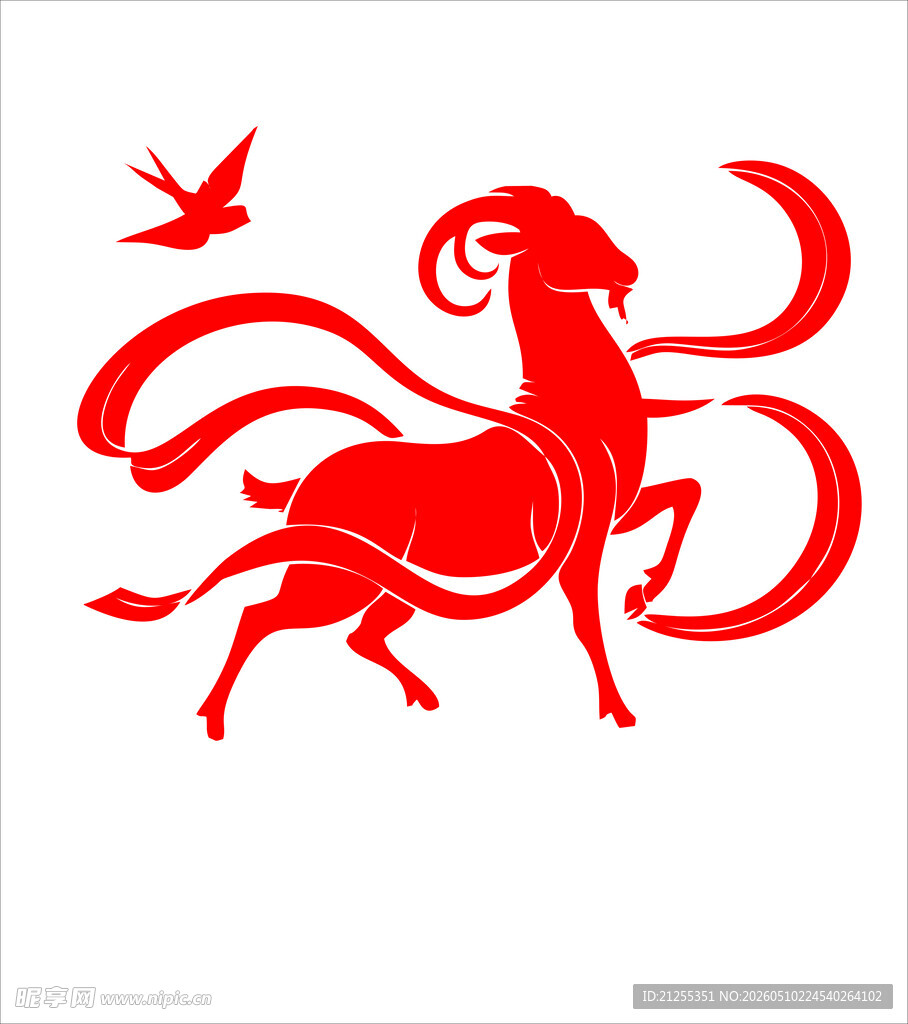 红色羊形剪纸艺术图案