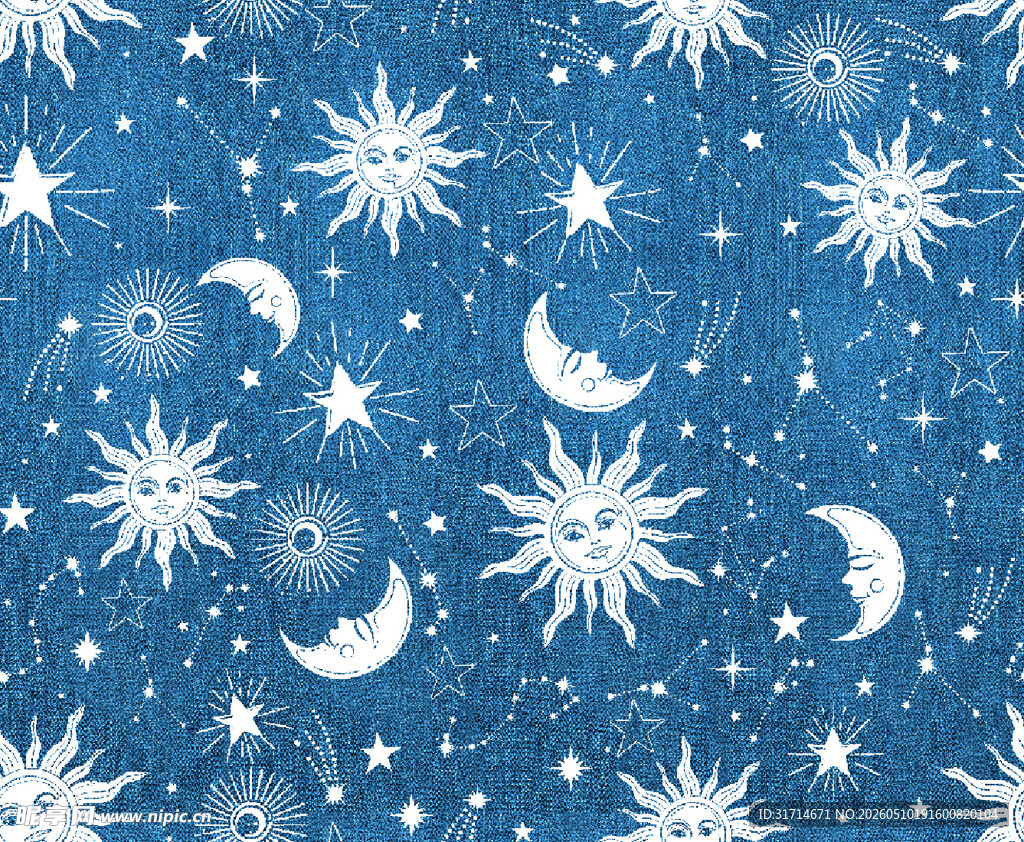 蓝色星空雪花月亮图案