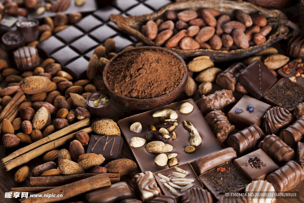 多样巧克力及原料展示