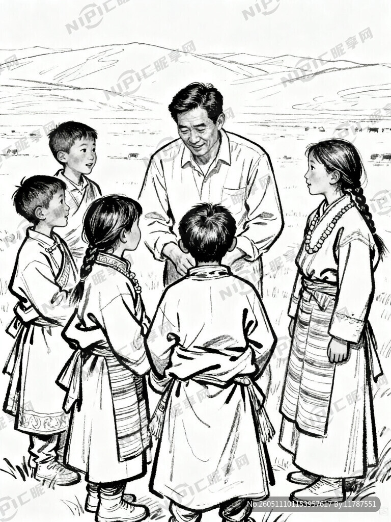 一群内蒙西藏孩子围着一位广东阿