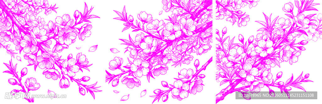 粉色桃花枝叶树枝图案