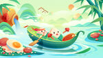 夏日赛龙舟端午节粽子水上场景