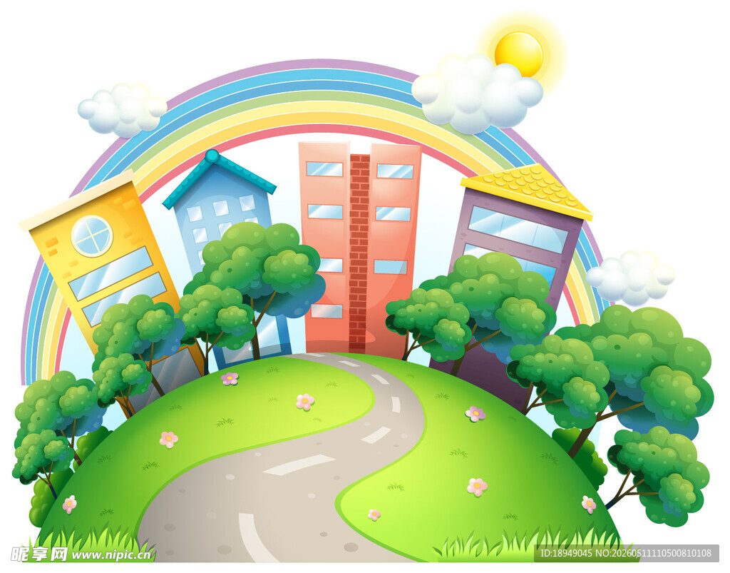 梦幻校园卡通风景图