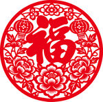 圆形福字剪纸图案
