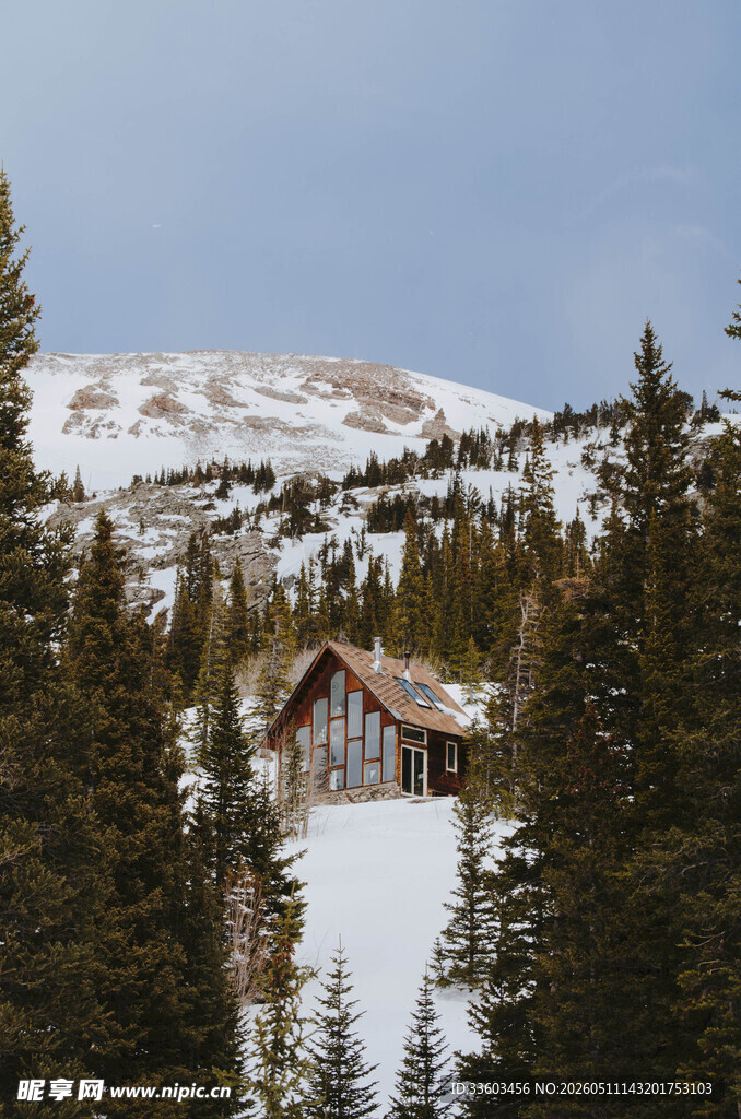 雪山林间的温馨小屋