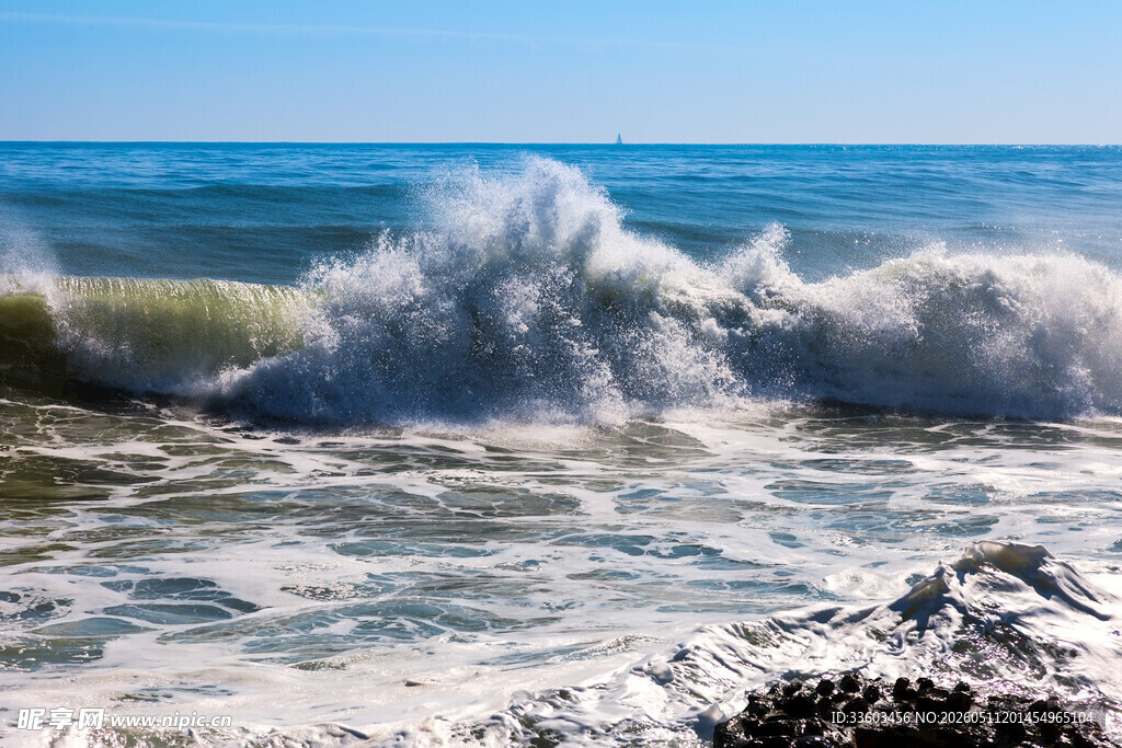 海浪拍岸的壮阔瞬间