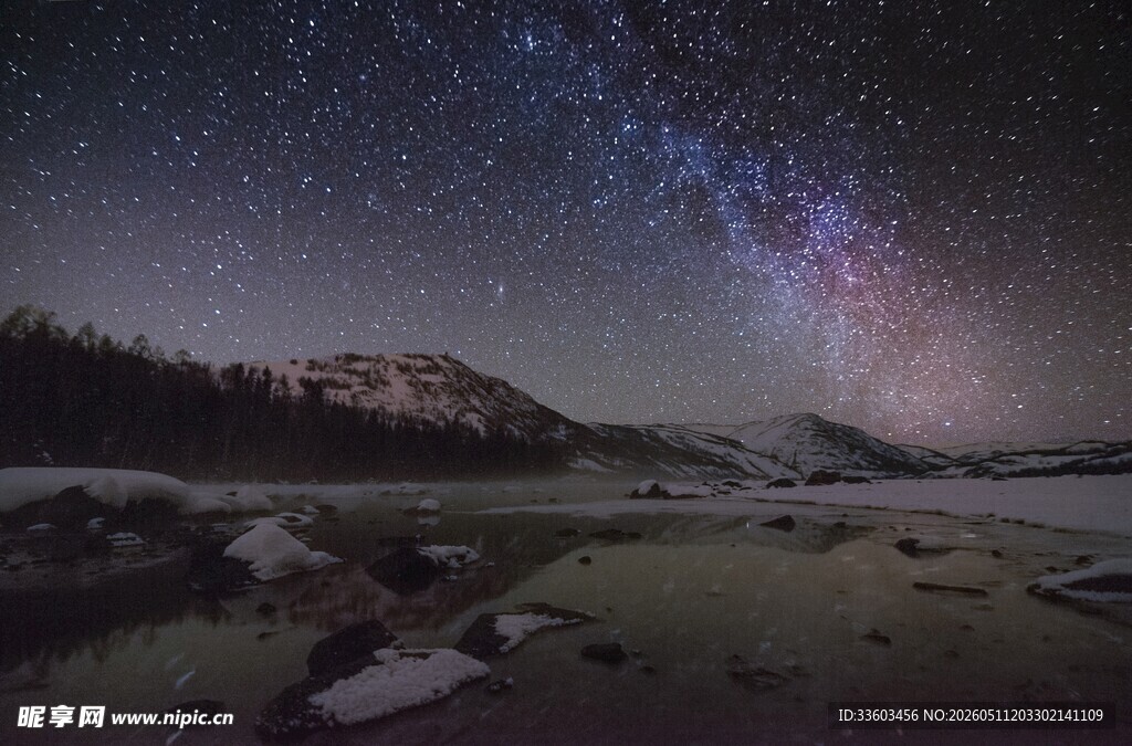 湖畔璀璨星空夜景
