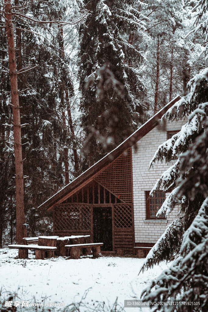 雪林中的温馨小屋