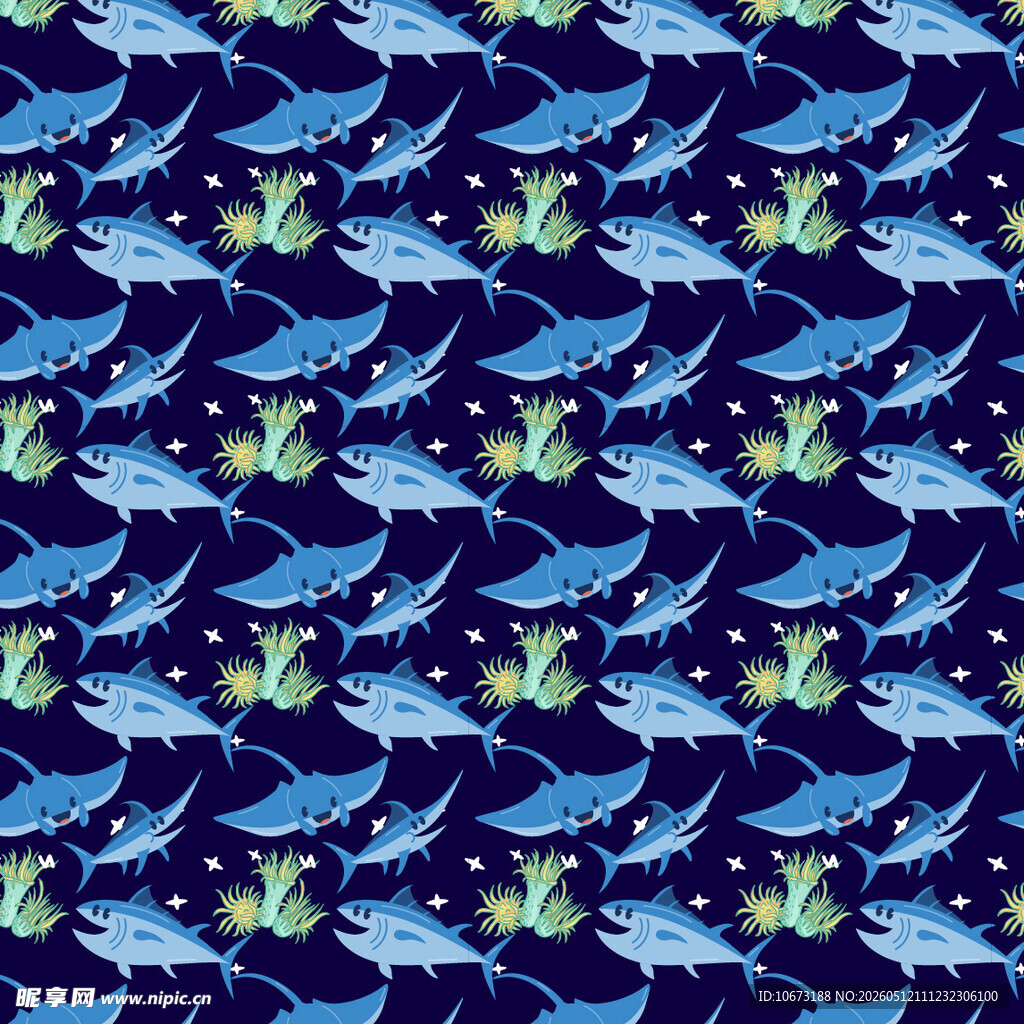 海洋生物图案的蓝色背景