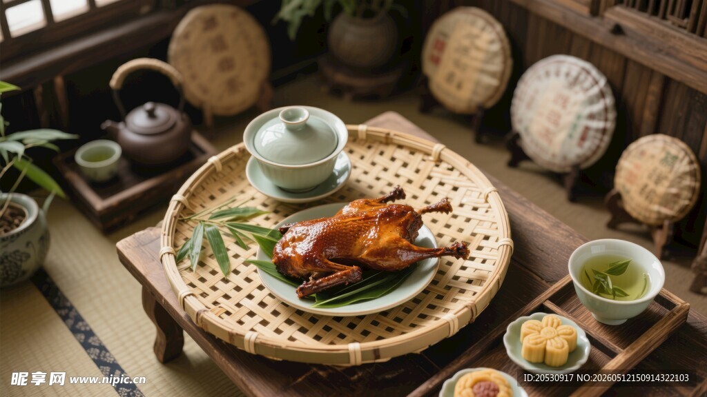 美食烤鸭中式菜肴竹制托盘