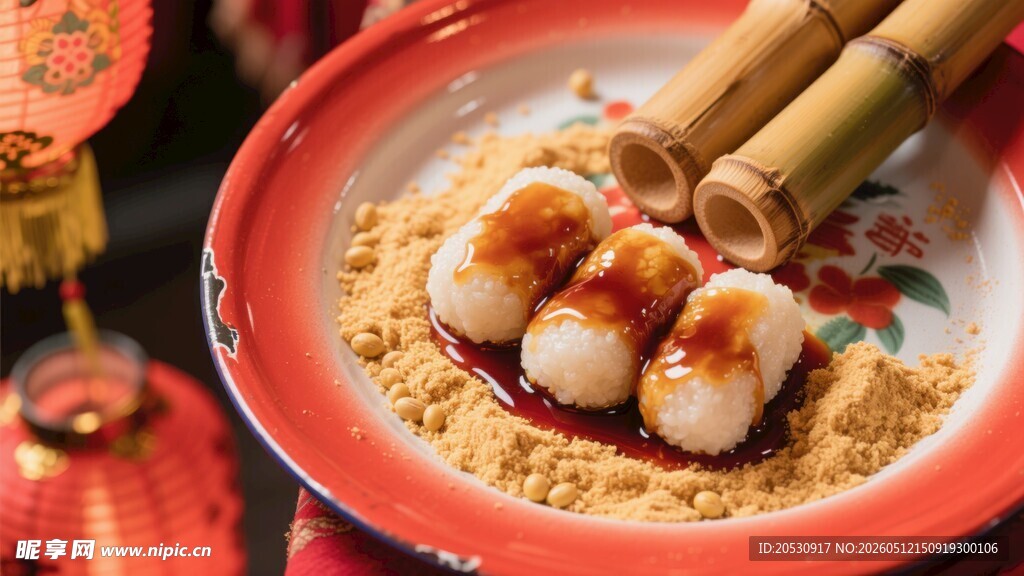 美食汤圆中式甜点红色餐盘