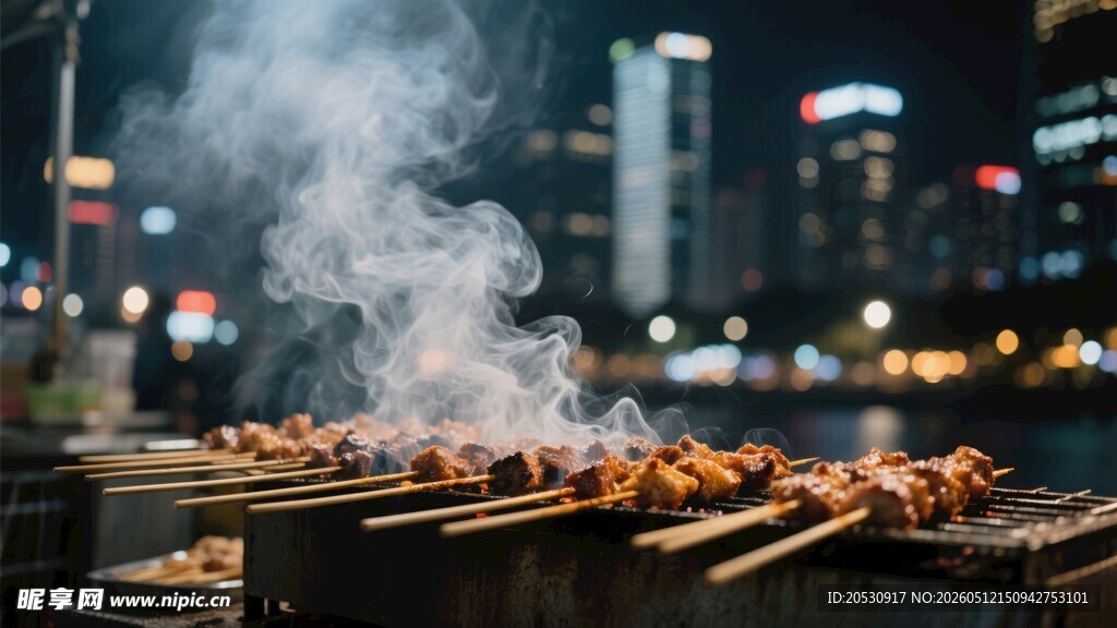 夜市烧烤城市夜景肉串烟火美食