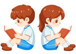 小学生背靠背读书