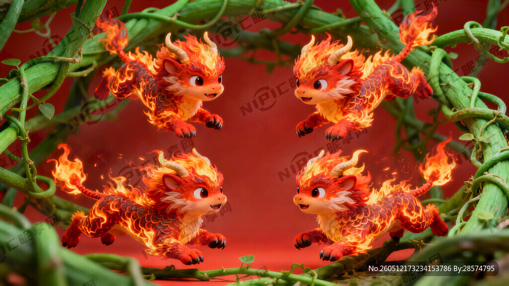 四个可爱的火麒麟 玄幻风格