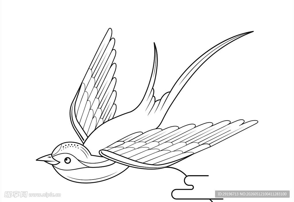 飞翔的燕子线条插画