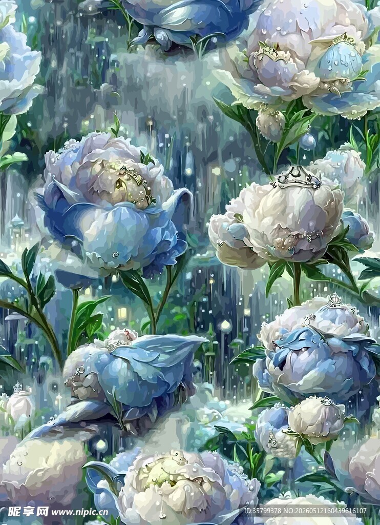 梦幻蓝紫色系花卉绽放