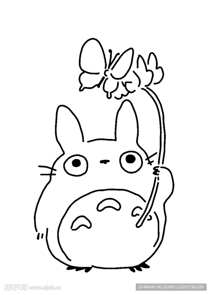 卡通龙猫手持花朵插画