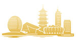 金色杭州城市地标建筑剪影